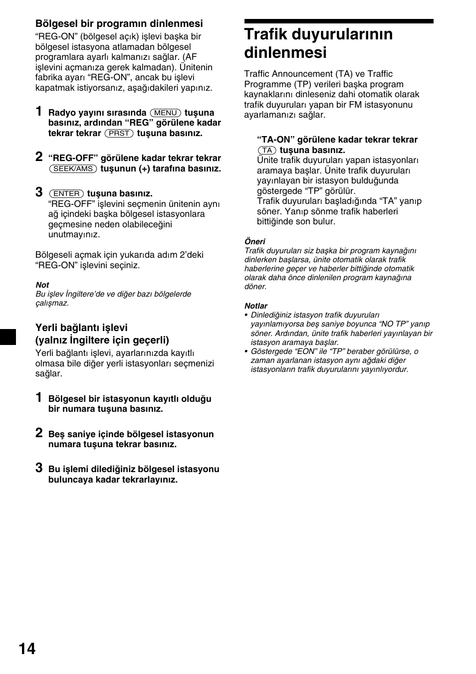 Trafik duyurularının dinlenmesi | Sony CDX-4000RV  RU User Manual | Page 86 / 124