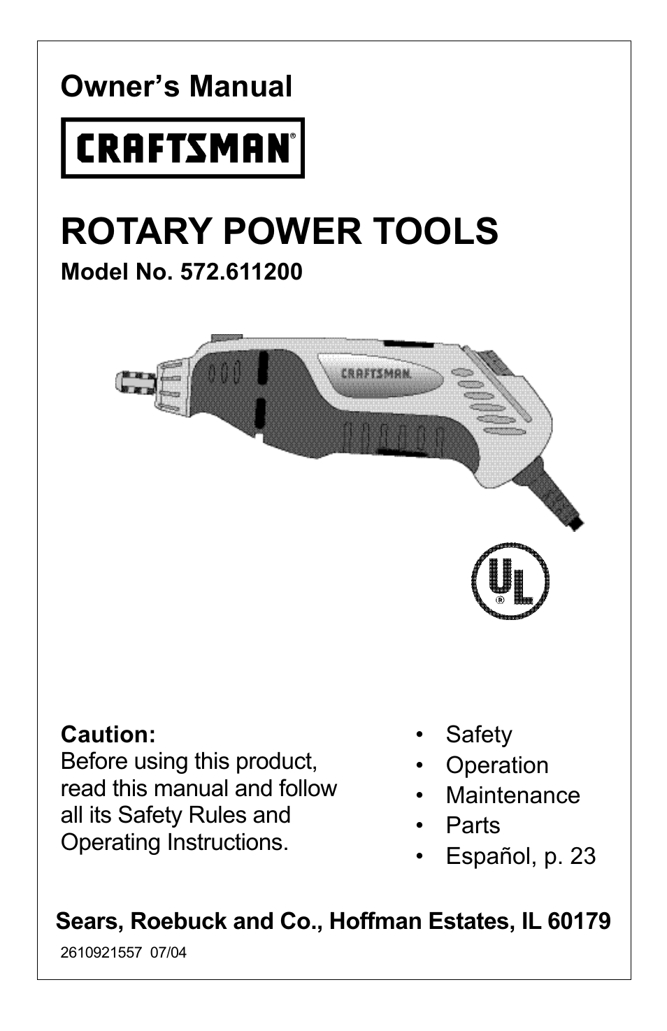 Craftsman 572.6112 User Manual | 23 pages