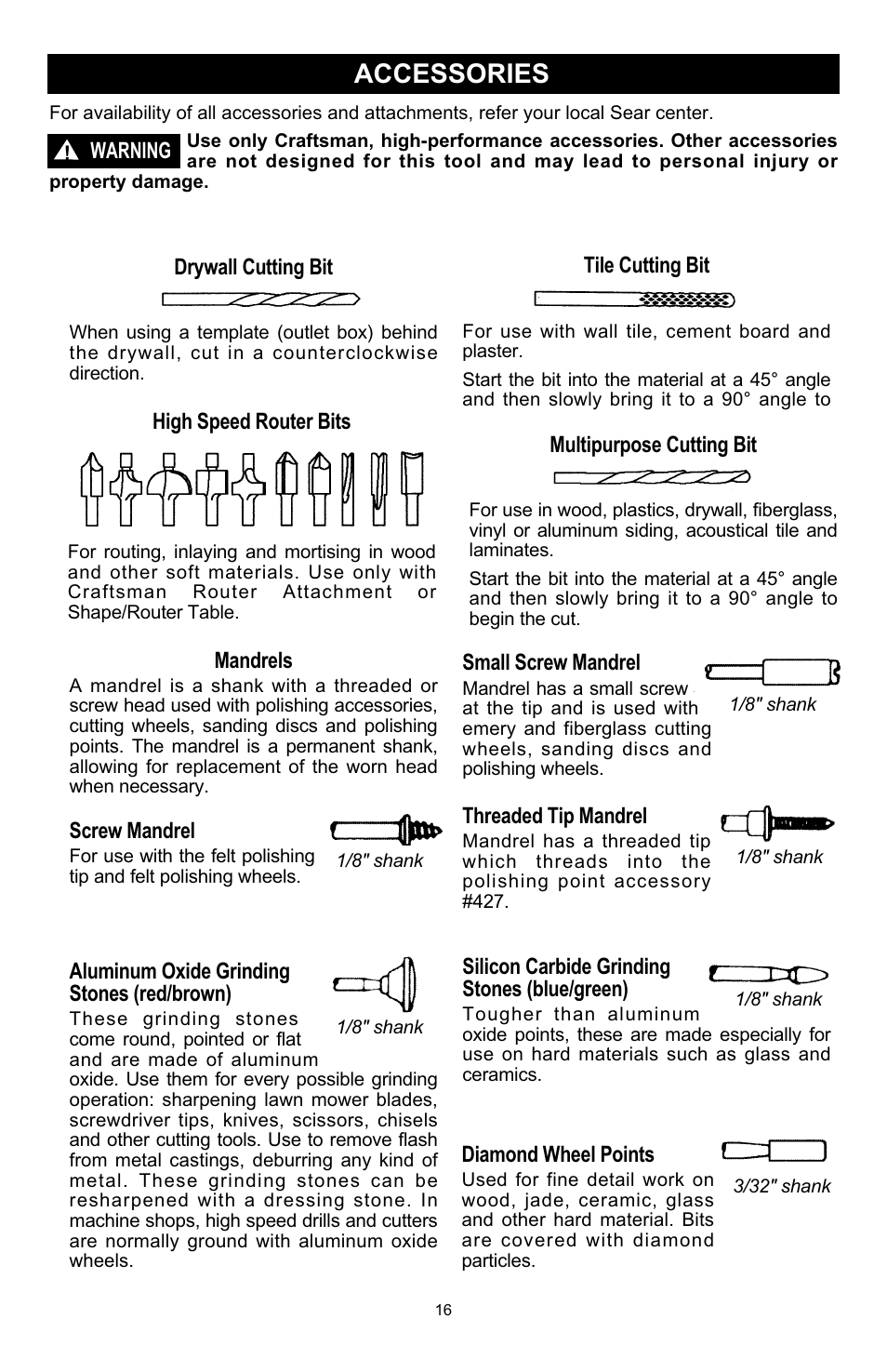 Accessories | Craftsman 572.6112 User Manual | Page 16 / 23