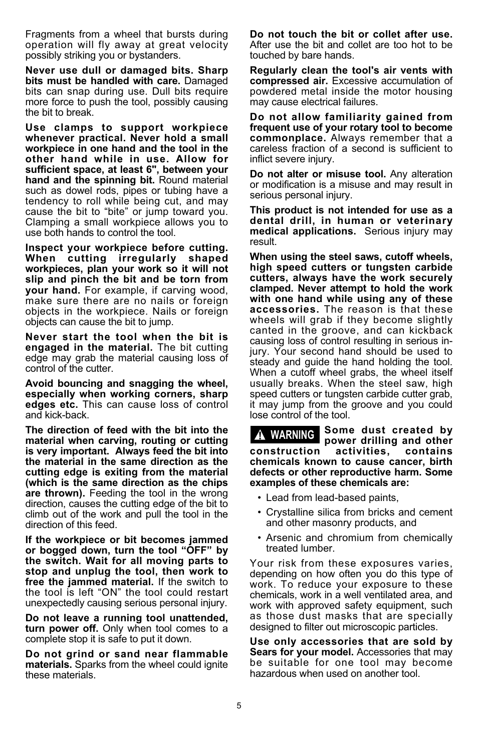 Warning | Craftsman 572.6112 User Manual | Page 5 / 23