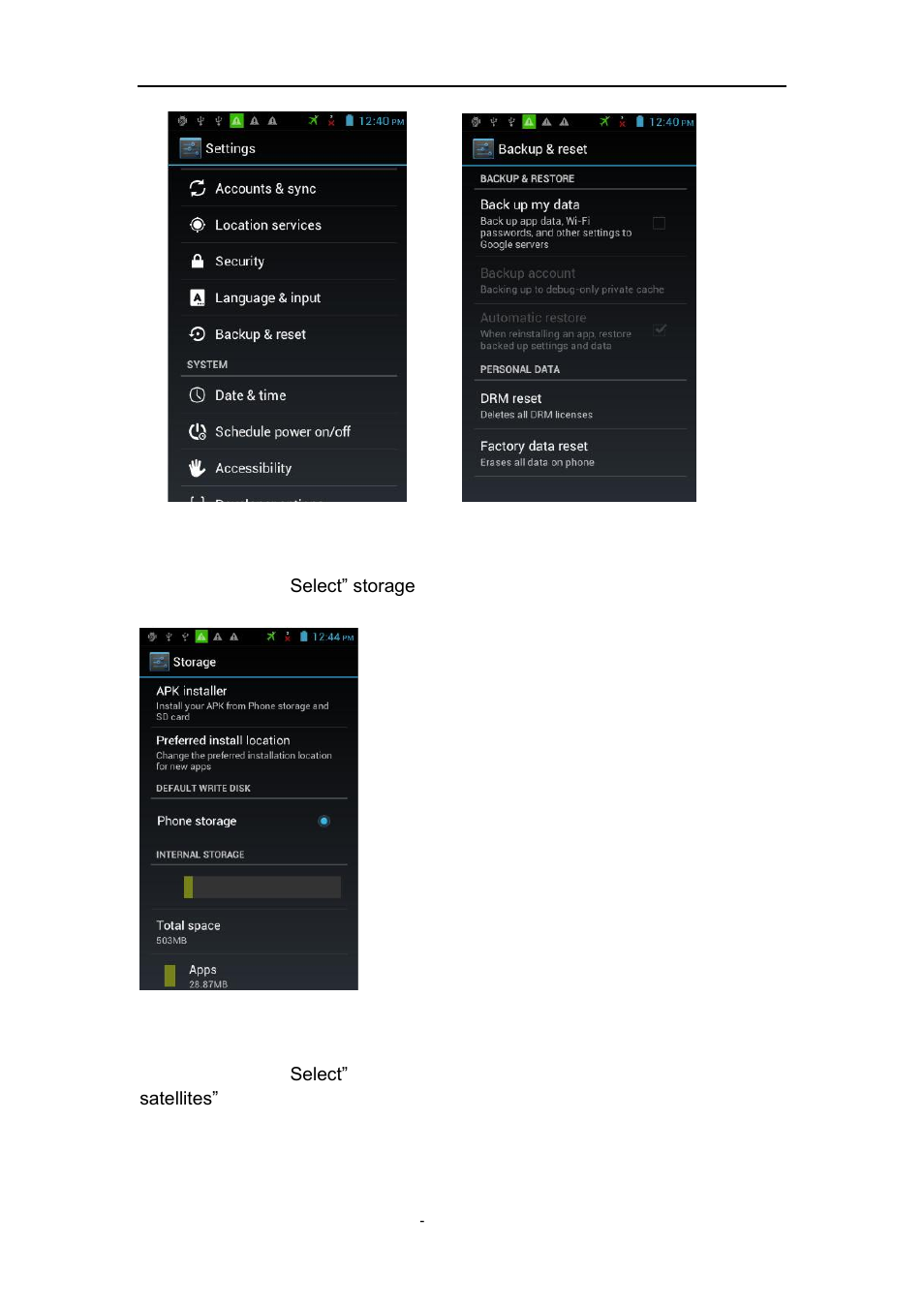 Storage settings, Gps settings | PiPO KS8000 User Manual | Page 20 / 30