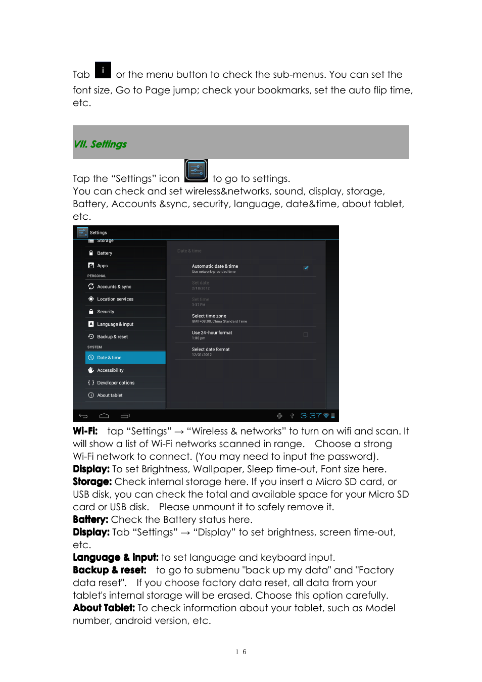 Vii.settings, Vii. settings | PiPO M2 v.2 User Manual | Page 16 / 18