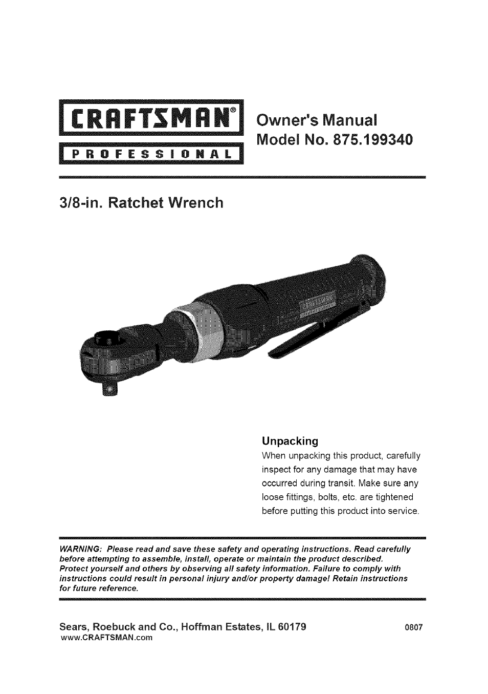 Craftsman 875.199340 User Manual | 6 pages