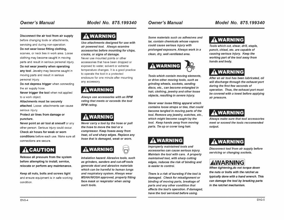 Acaution, Awarning, Caution | Warning | Craftsman 875.199340 User Manual | Page 3 / 6