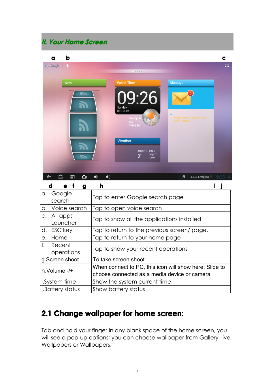 Ii.yourhomescreen, 1changewallpaperforhomescreen, Ii. your home screen | 1 change wallpaper for home screen | PiPO M3 v.2 User Manual | Page 6 / 17