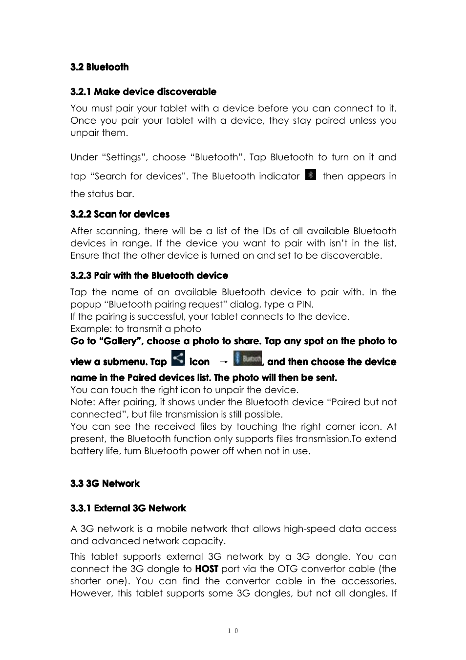 2bluetooth, 1makedevicediscoverable, 2scanfordevices | 3pairwiththebluetoothdevice, 33gnetwork, 1external3gnetwork | PiPO M6 User Manual | Page 10 / 32