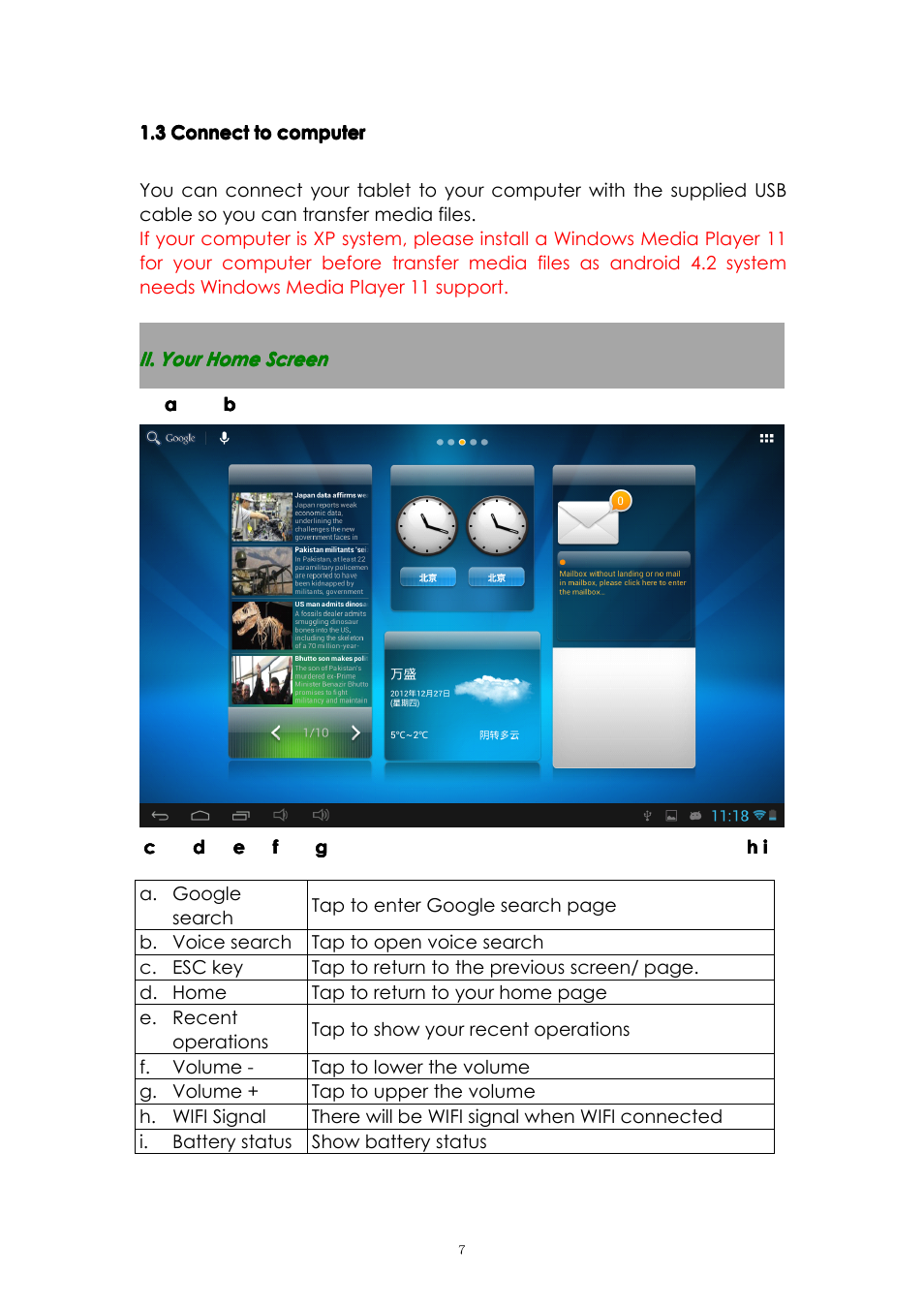 3connecttocomputer, Ii.yourhomescreen | PiPO M6 User Manual | Page 7 / 32