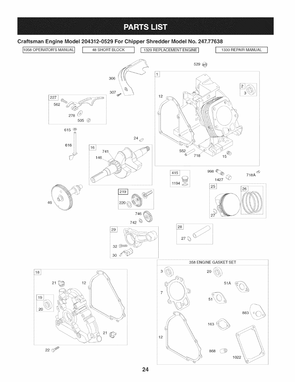 Parts list | Craftsman 1450 Series Engine User Manual | Page 24 / 56