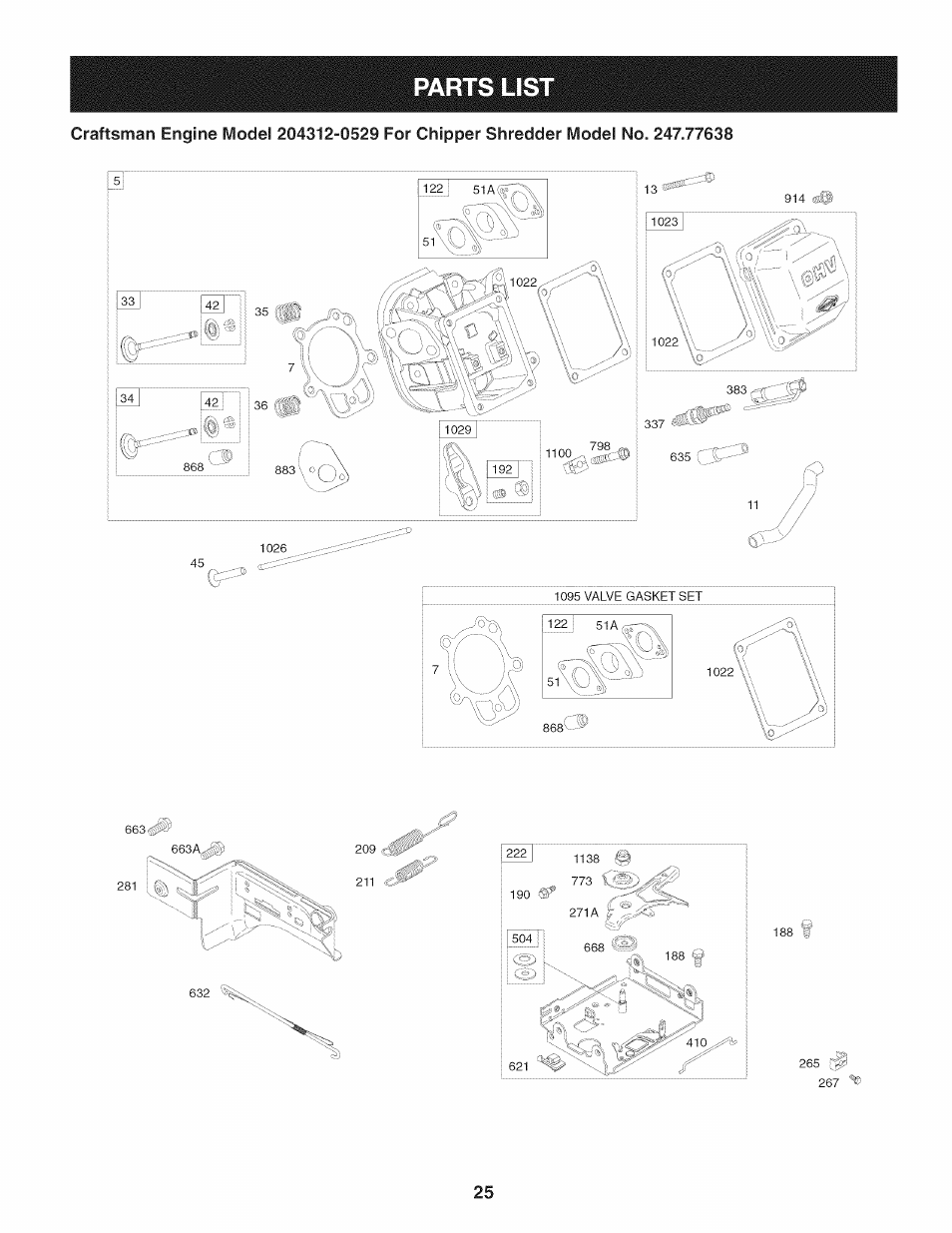 Parts list, I. 7. /3, Xry j l\v | Craftsman 1450 Series Engine User Manual | Page 25 / 56