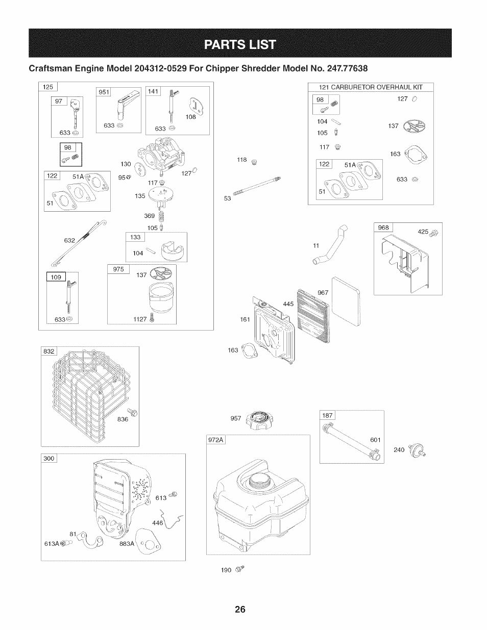 Parts list, Iiji | Craftsman 1450 Series Engine User Manual | Page 26 / 56