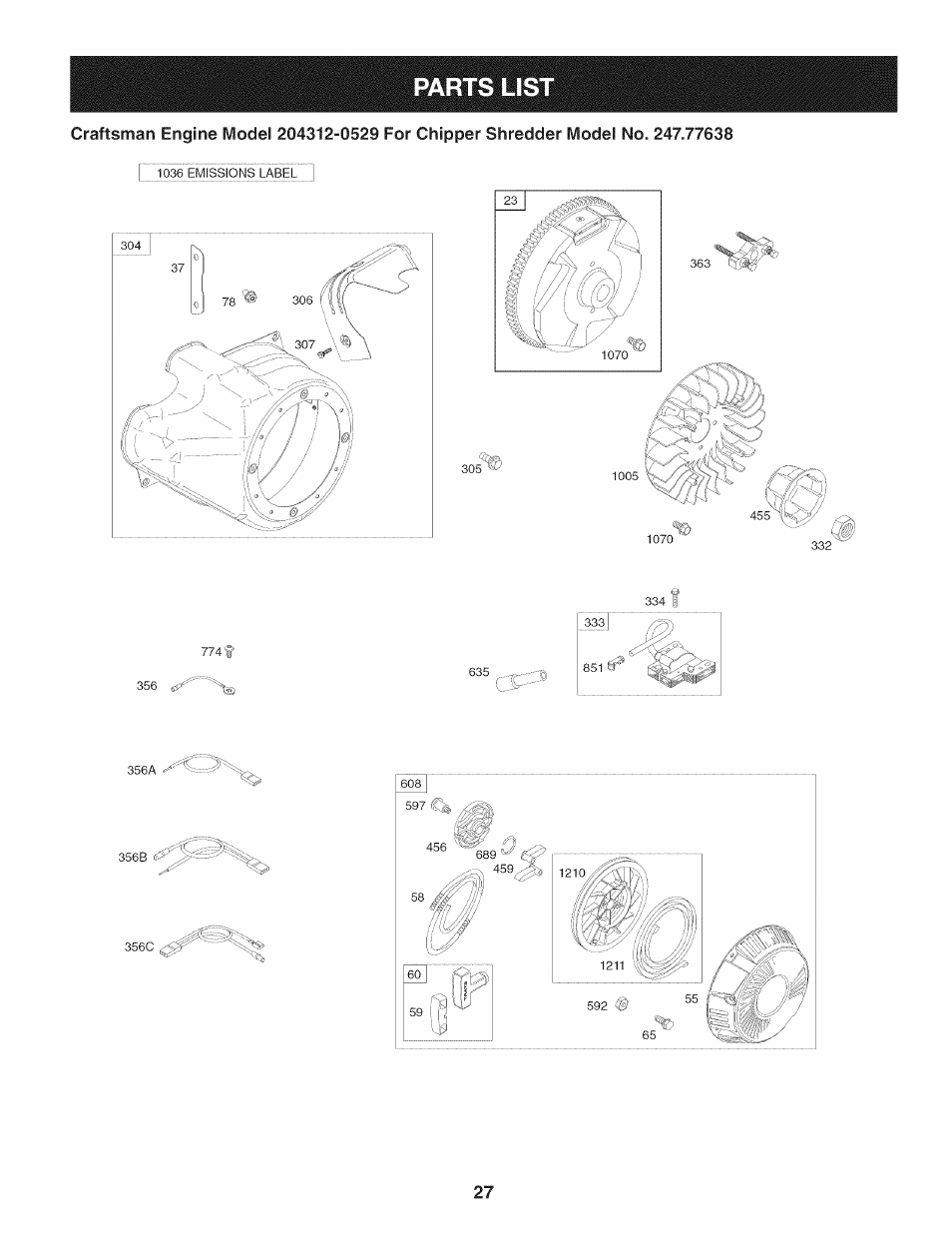 Parts list | Craftsman 1450 Series Engine User Manual | Page 27 / 56