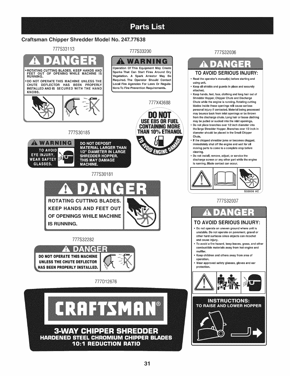 Parts li, Way chipper shredder, Doiot | Craftsman 1450 Series Engine User Manual | Page 31 / 56