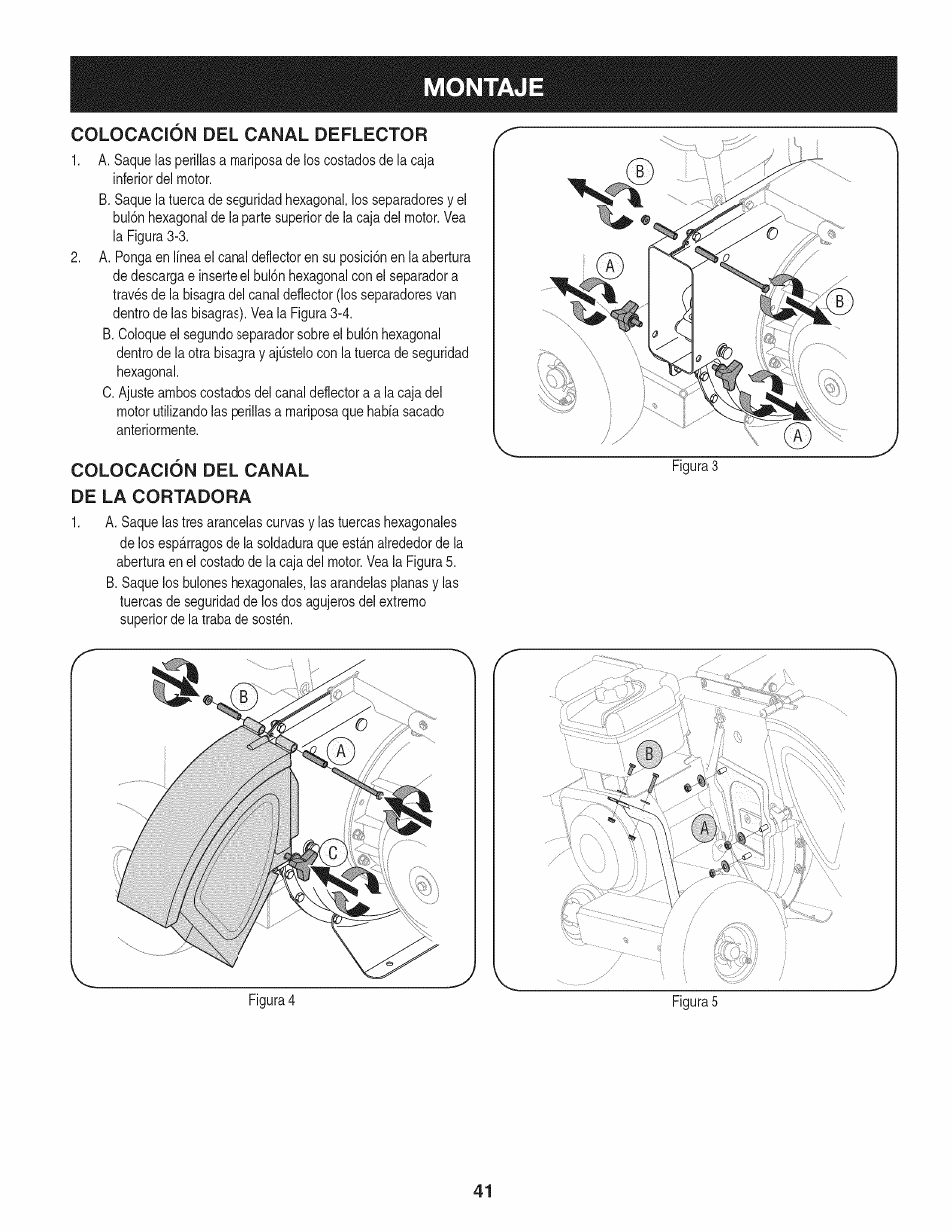 Colocación del canal de la cortadora, Montaje | Craftsman 1450 Series Engine User Manual | Page 41 / 56