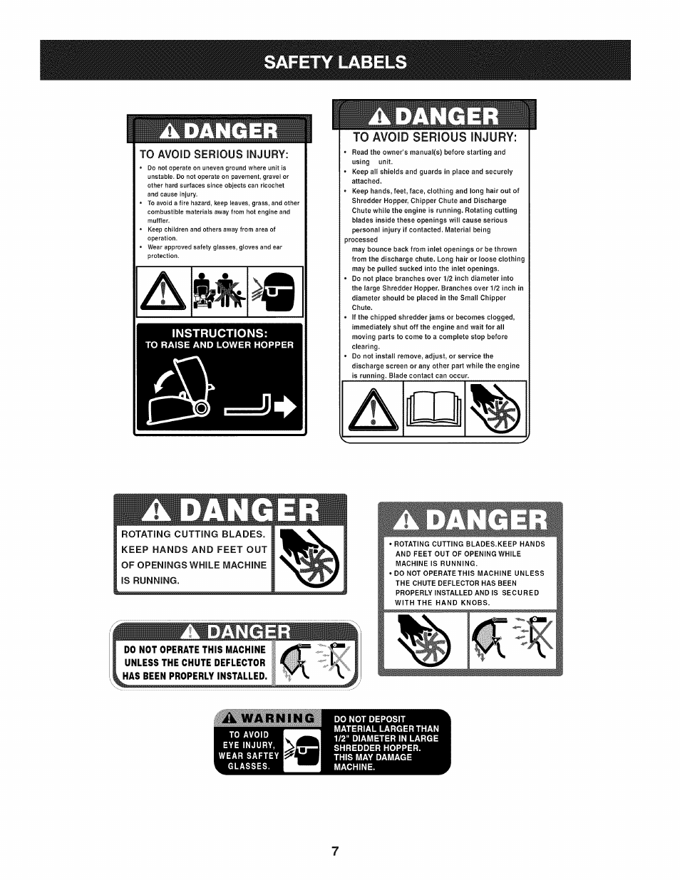 Safety labels, To avoid serious injury, A dange | Oe.y, Adanger, A danger | Craftsman 1450 Series Engine User Manual | Page 7 / 56