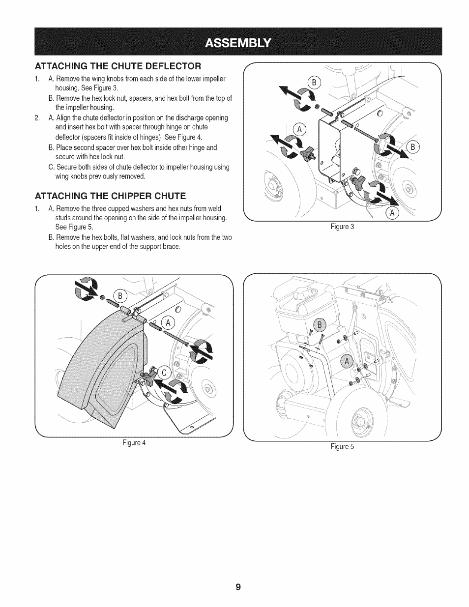 Attaching the chipper chute, Assembly | Craftsman 1450 Series Engine User Manual | Page 9 / 56