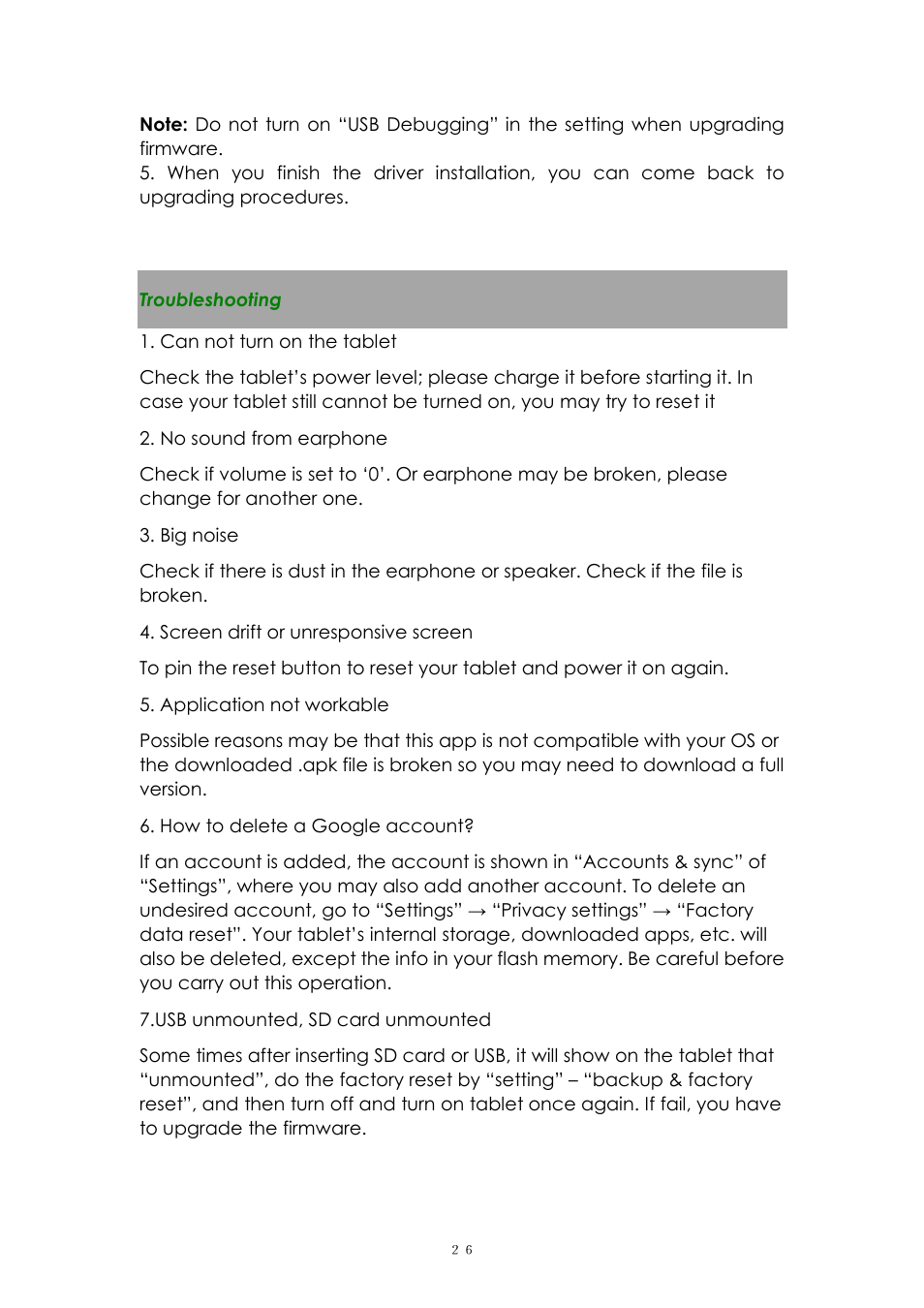 Troubleshooting | PiPO Max-M7 pro User Manual | Page 26 / 26