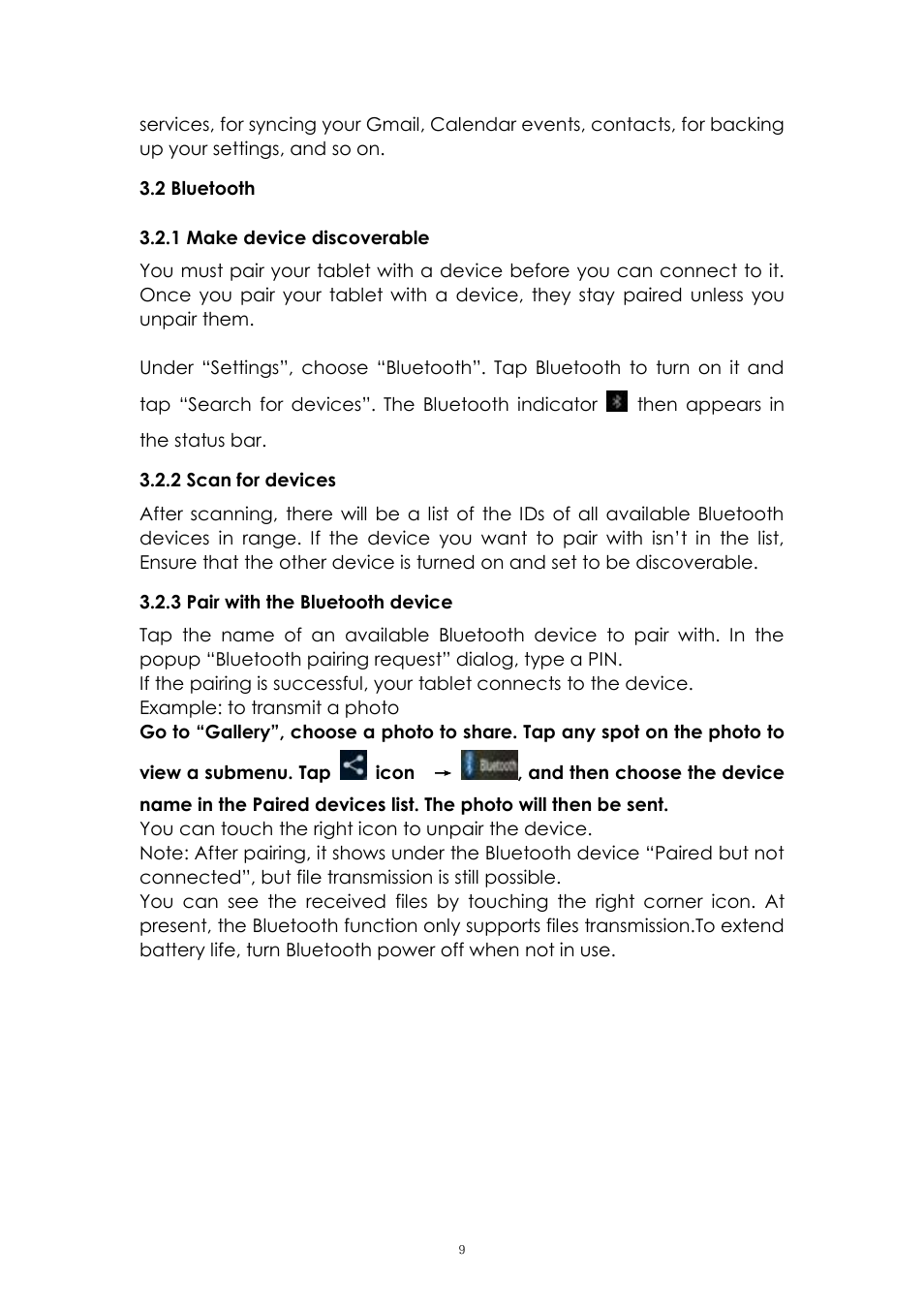 2 bluetooth, 1 make device discoverable, 2 scan for devices | 3 pair with the bluetooth device | PiPO Max-M7 pro User Manual | Page 9 / 26