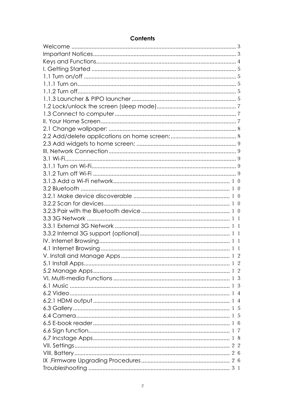 PiPO M8 pro User Manual | Page 2 / 32