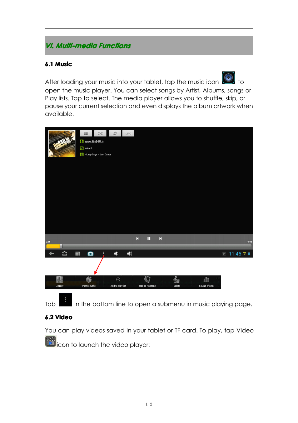 Vi.multi-mediafunctions, 1music, 2video | PiPO M8 User Manual | Page 12 / 23