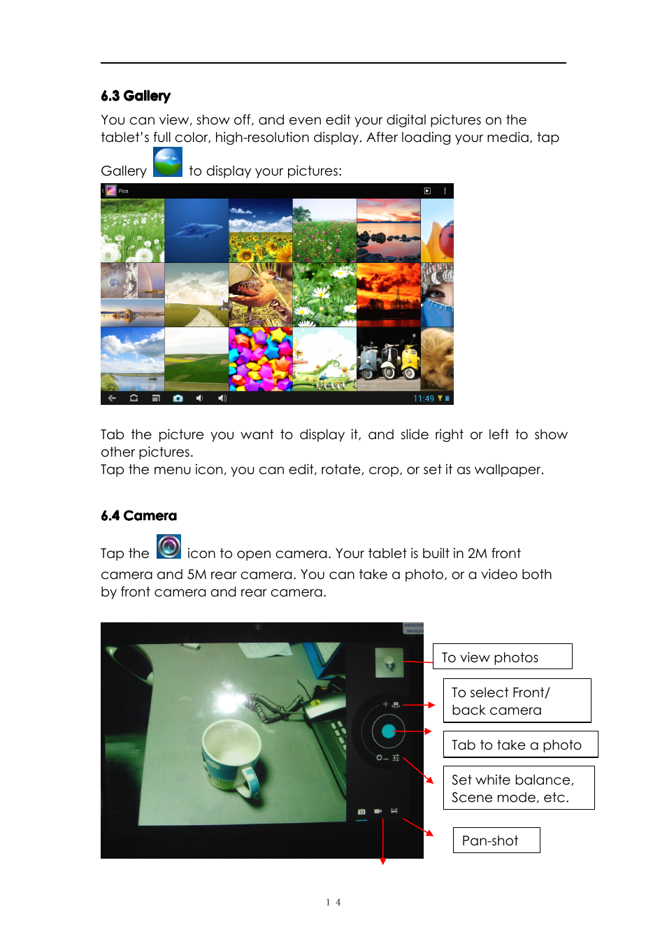 3gallery, 4camera | PiPO M8 User Manual | Page 14 / 23