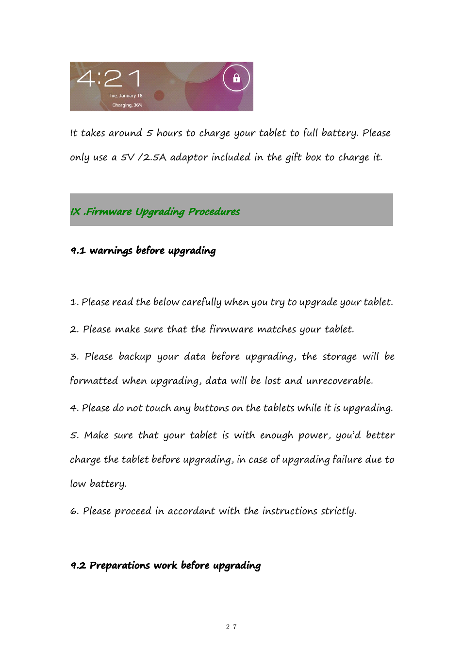 Ix.firmwareupgradingprocedures, Ix .firmware upgrading procedures | PiPO M9 User Manual | Page 27 / 35