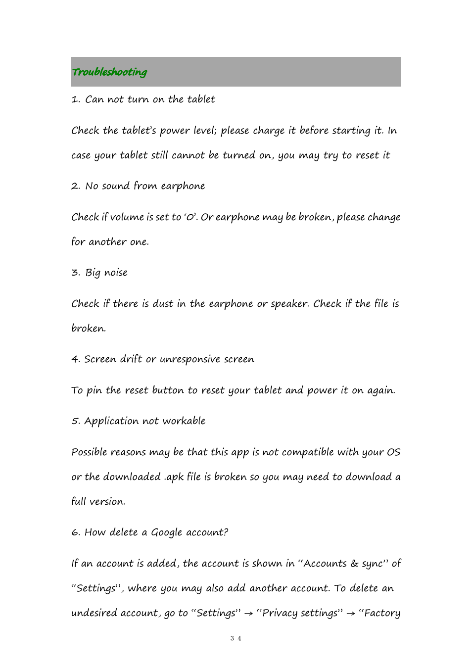 Troubleshooting | PiPO M9 User Manual | Page 34 / 35