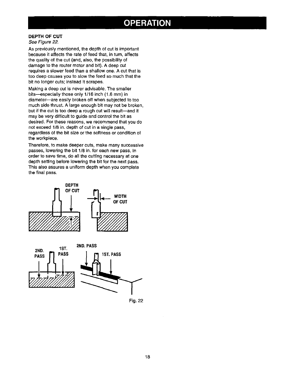 Depth of cut, Operation | Craftsman 315.175341 User Manual | Page 18 / 24