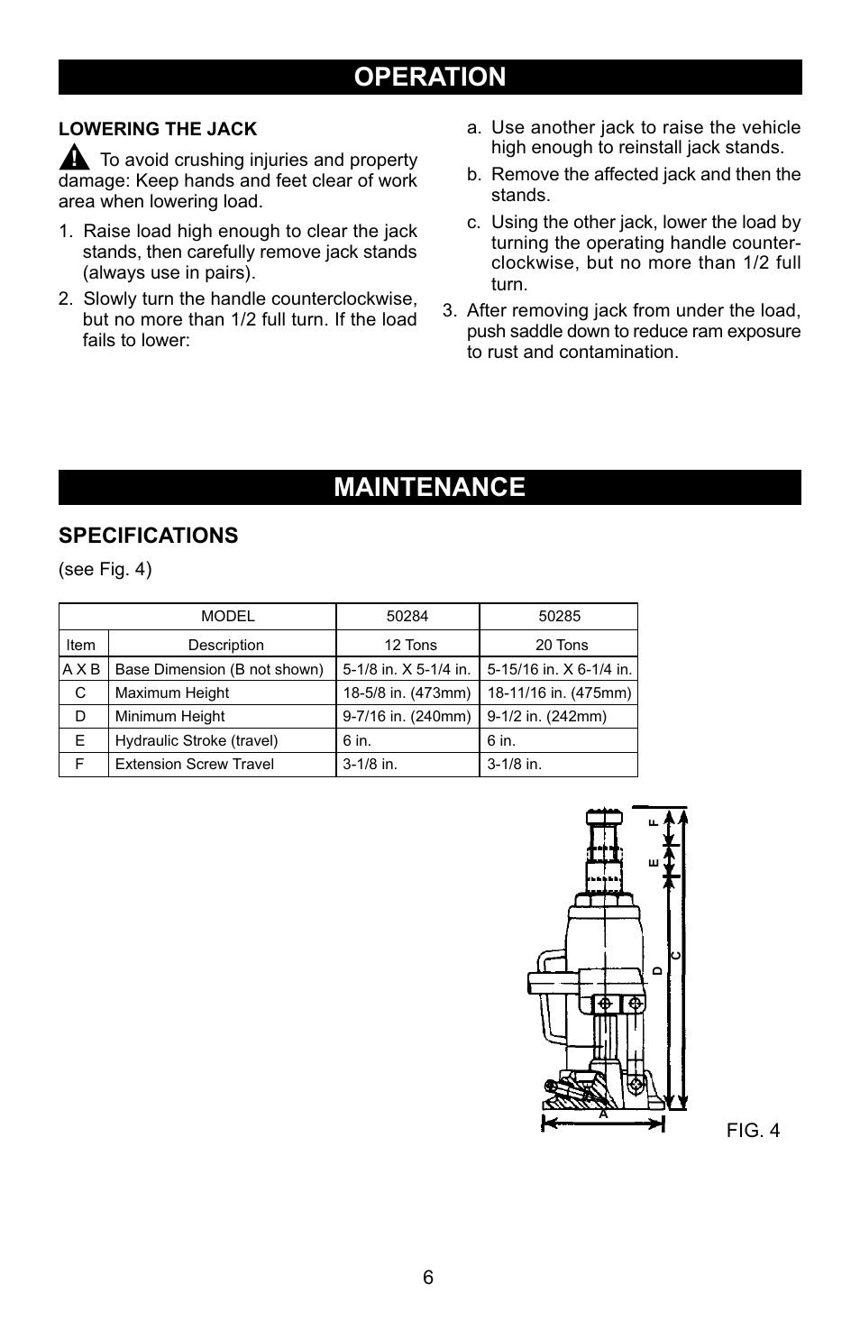 Operation, Maintenance, Specifications | Craftsman 50284 User Manual | Page 6 / 9