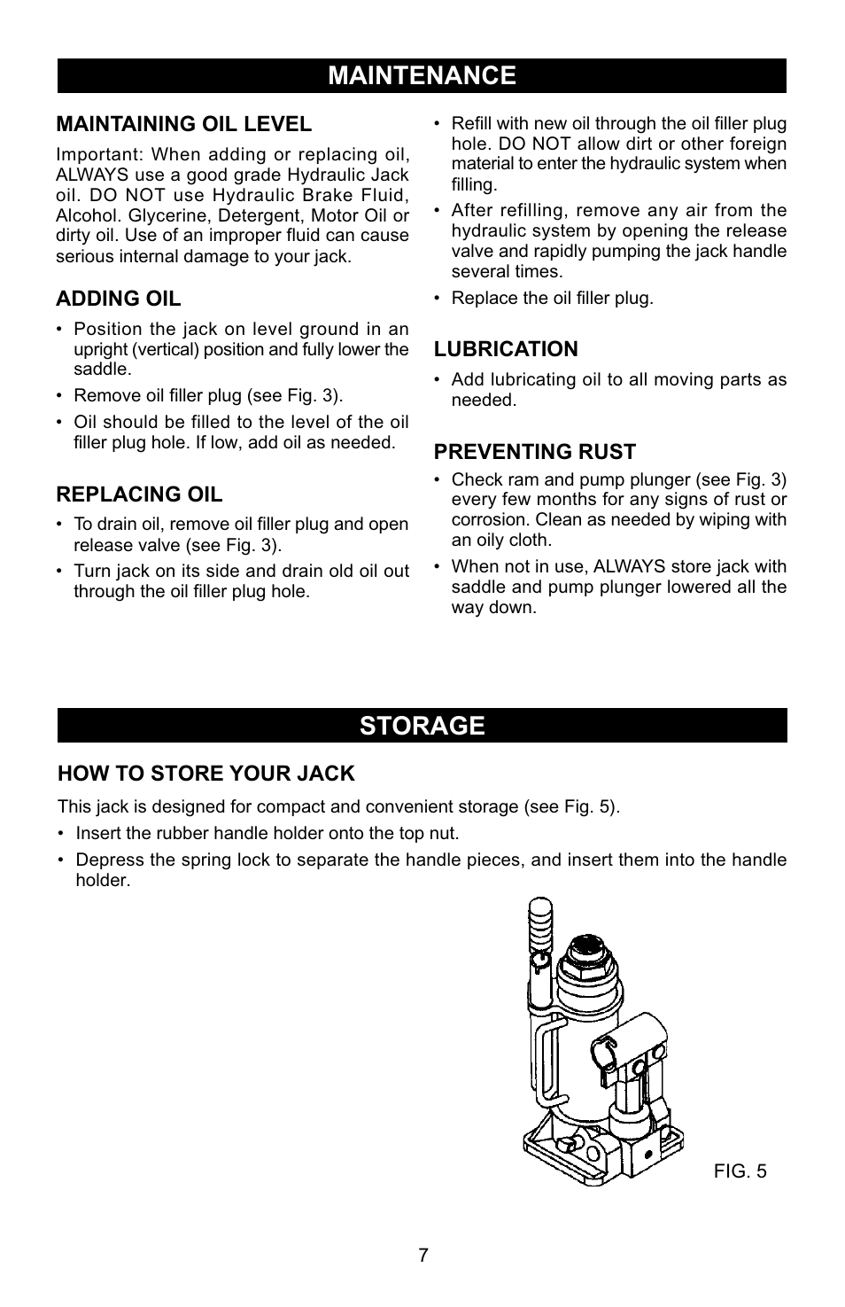 Storage, Maintenance | Craftsman 50284 User Manual | Page 7 / 9