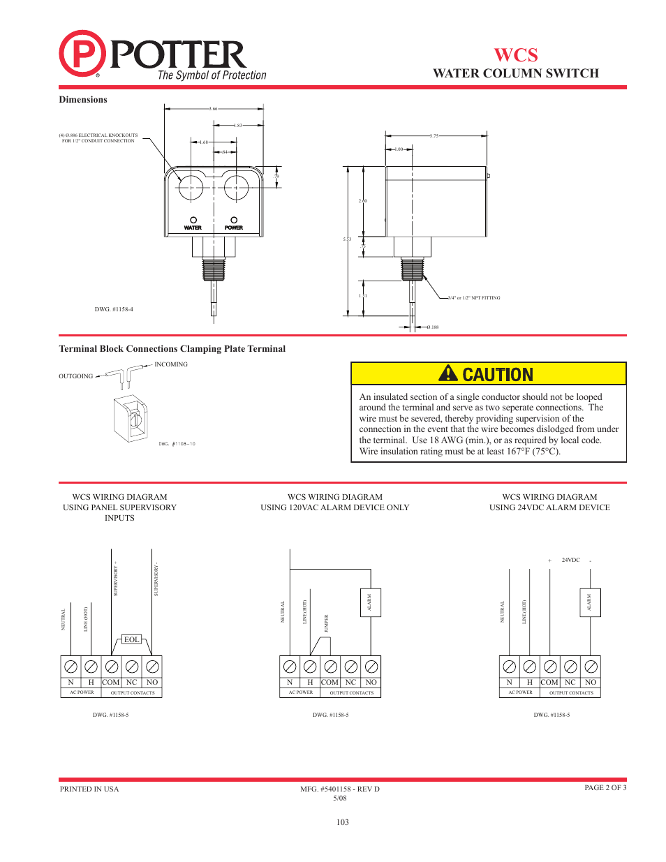 Water column switch | Potter Releasing Systems User Manual | Page 103 / 108