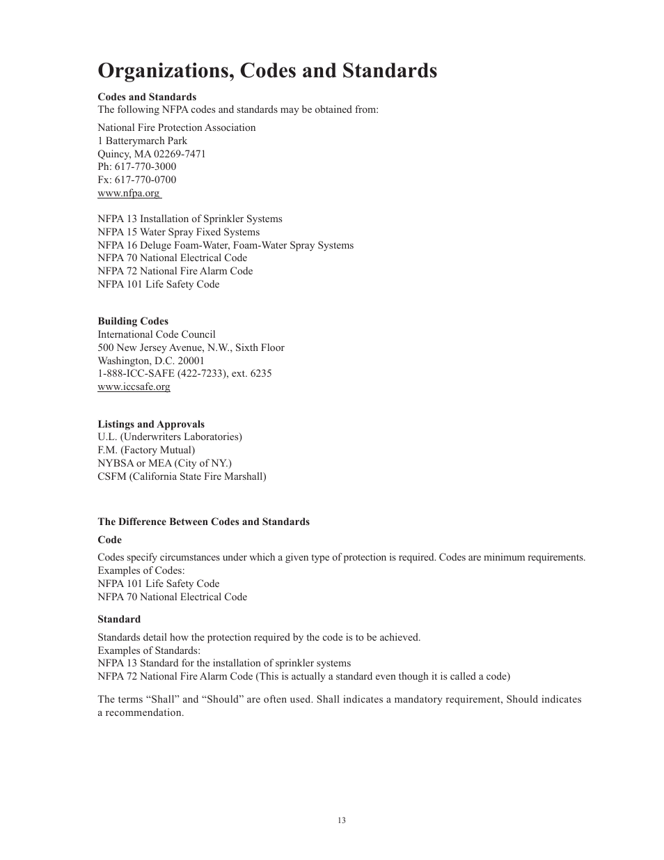 Organizations, codes and standards | Potter Releasing Systems User Manual | Page 13 / 108