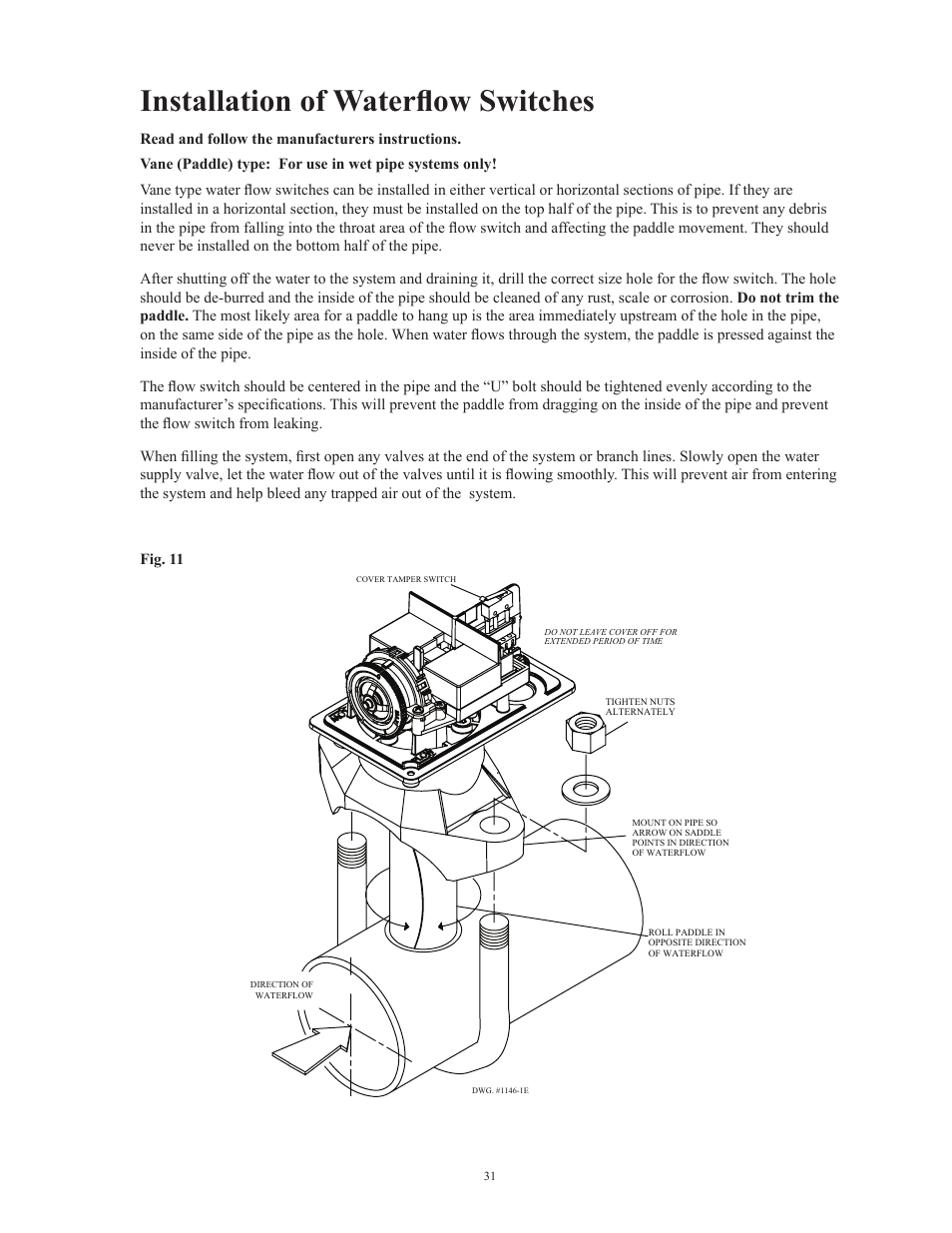 Installation of waterflow switches | Potter Releasing Systems User Manual | Page 31 / 108