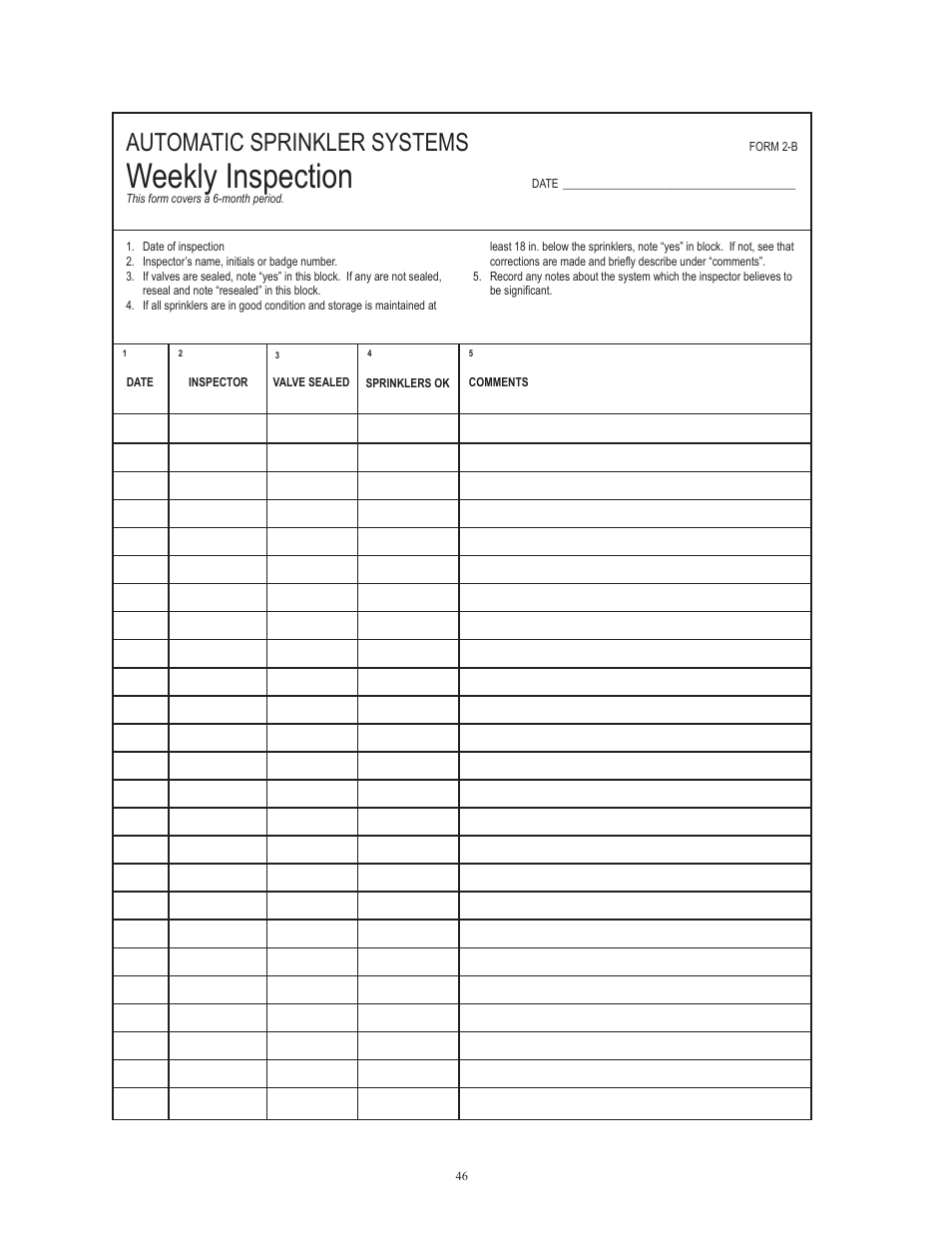 Weekly inspection, Automatic sprinkler systems | Potter Releasing Systems User Manual | Page 46 / 108