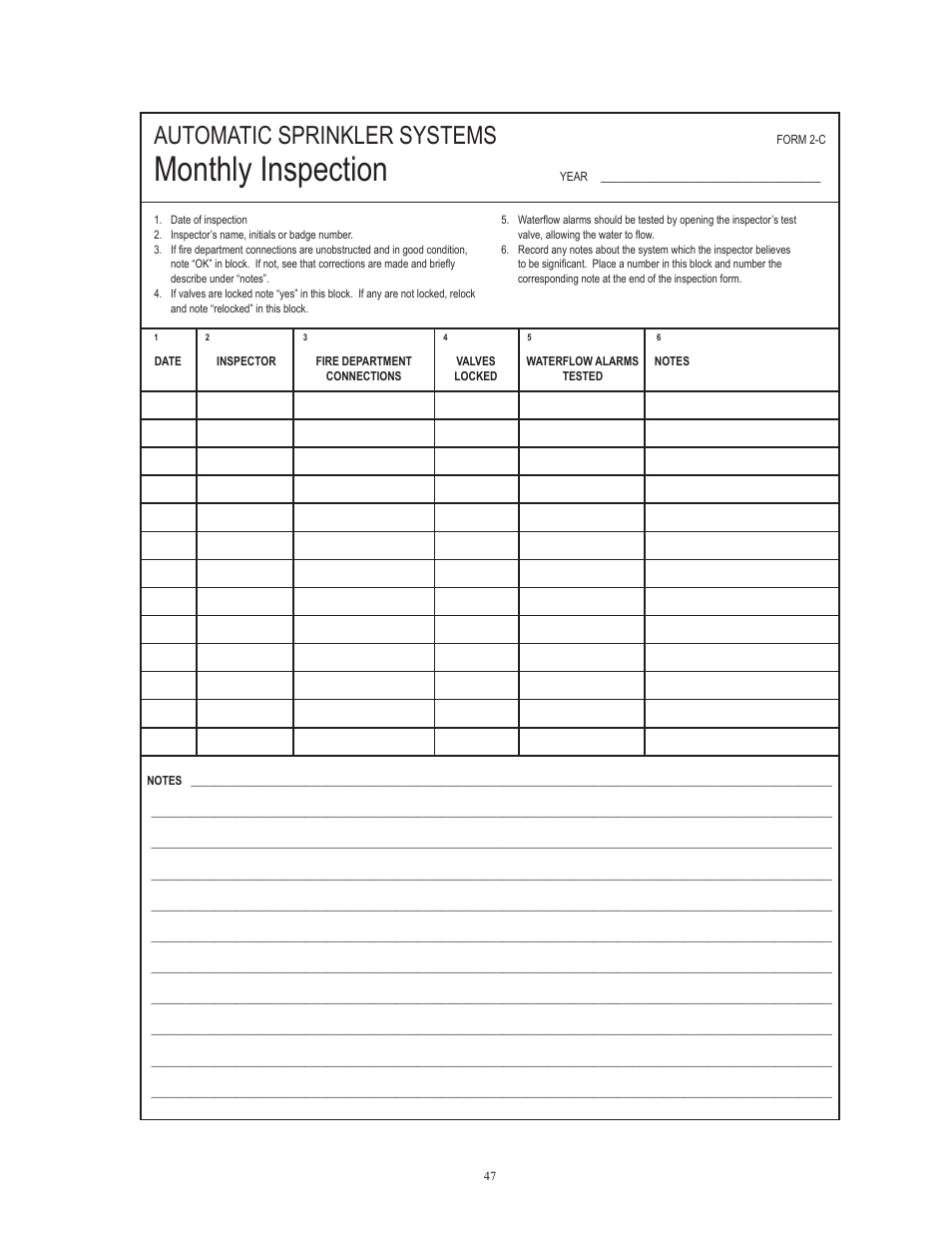 Monthly inspection, Automatic sprinkler systems | Potter Releasing Systems User Manual | Page 47 / 108