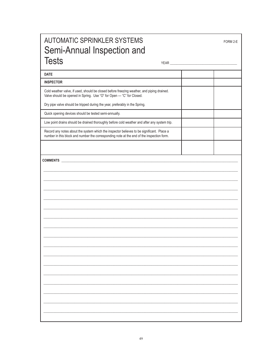 Semi-annual inspection and tests, Automatic sprinkler systems | Potter Releasing Systems User Manual | Page 49 / 108