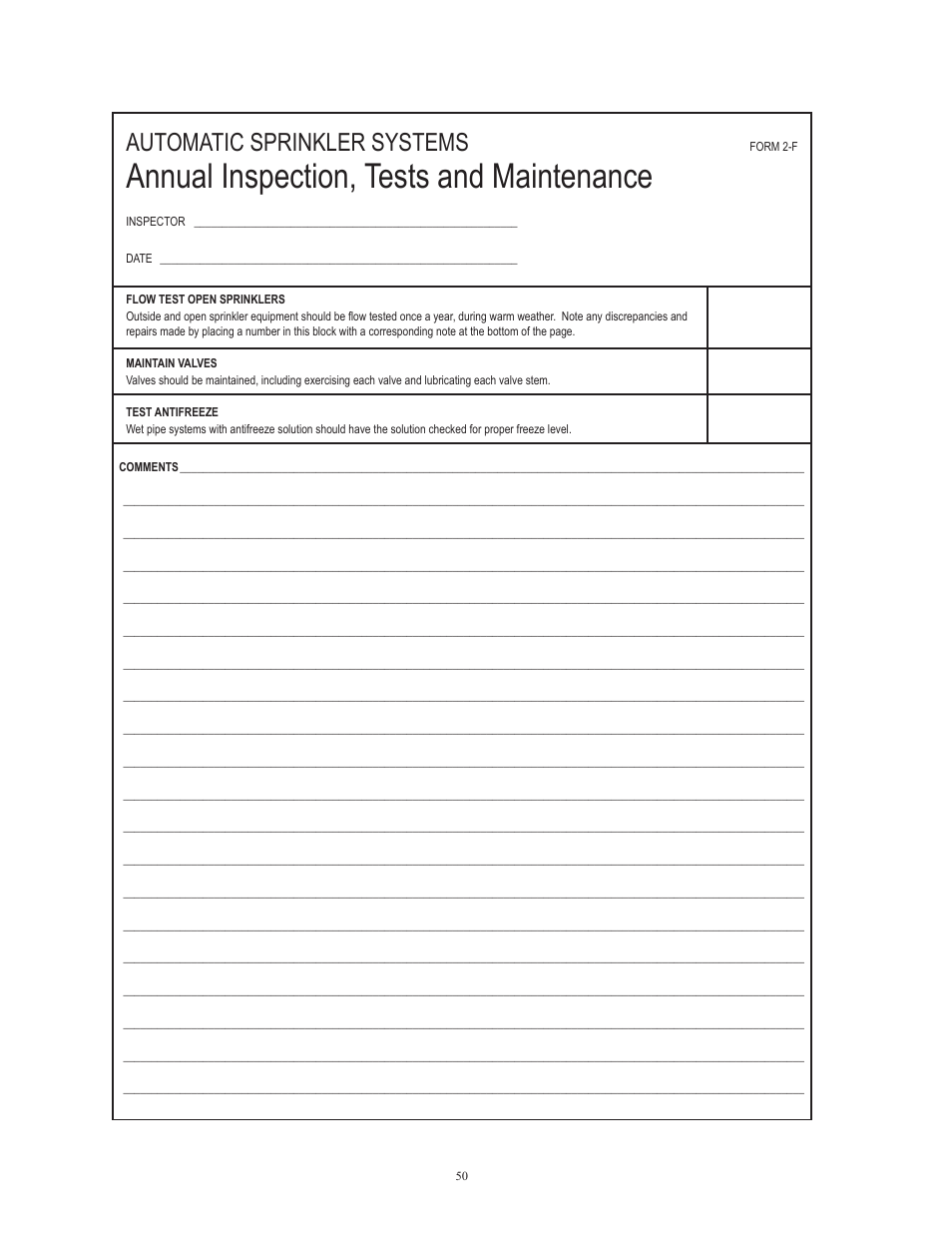 Annual inspection, tests and maintenance, Automatic sprinkler systems | Potter Releasing Systems User Manual | Page 50 / 108