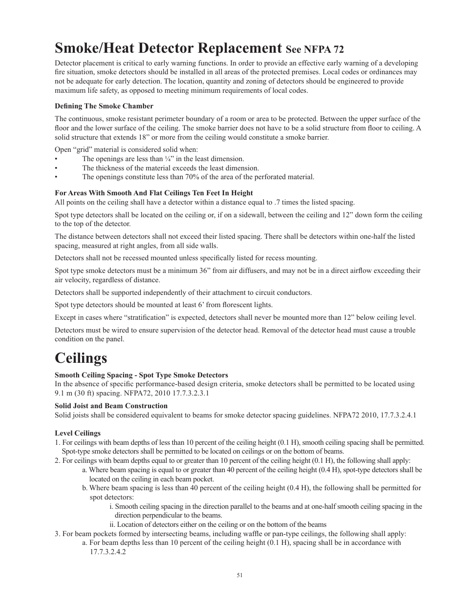 Smoke/heat detector replacement, Ceilings, See nfpa 72 | Potter Releasing Systems User Manual | Page 51 / 108
