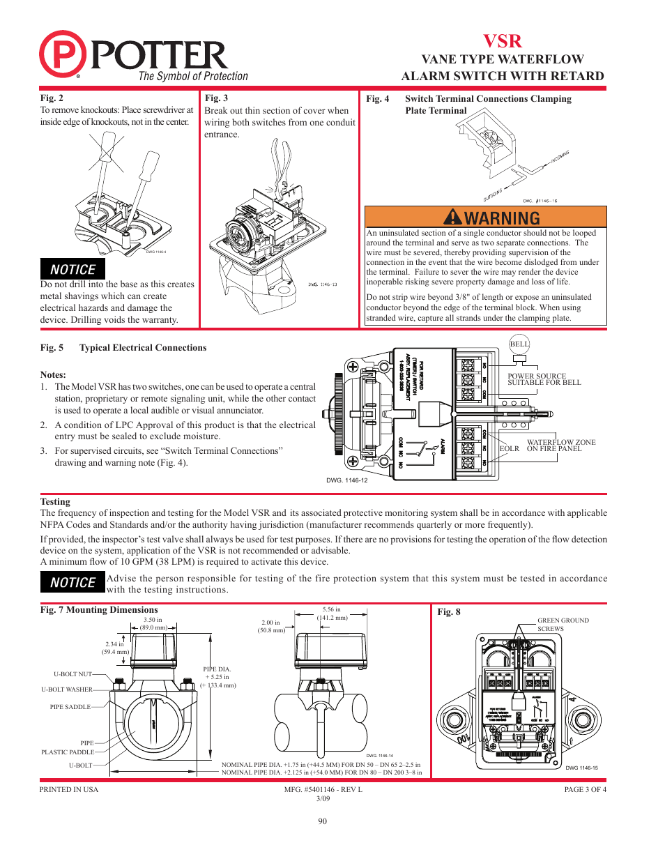 Vane type waterflow alarm switch with retard | Potter Releasing Systems User Manual | Page 90 / 108