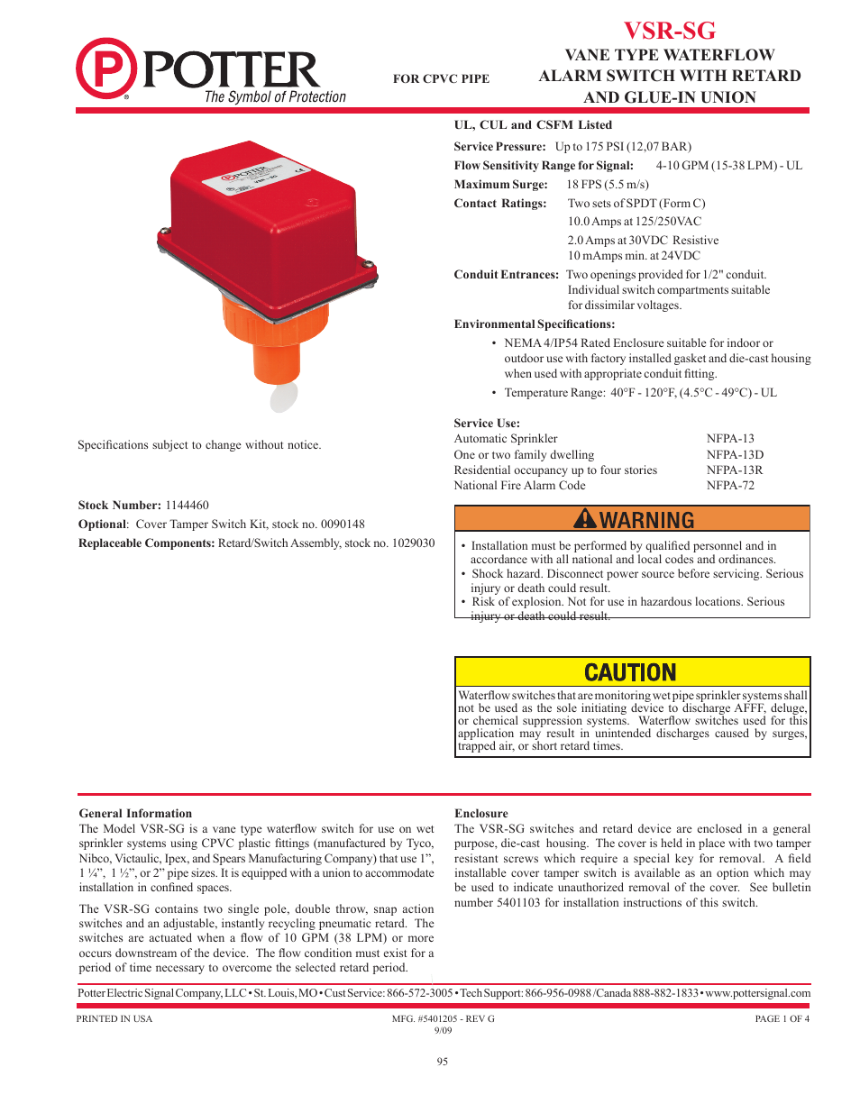 Vsr-sg | Potter Releasing Systems User Manual | Page 95 / 108