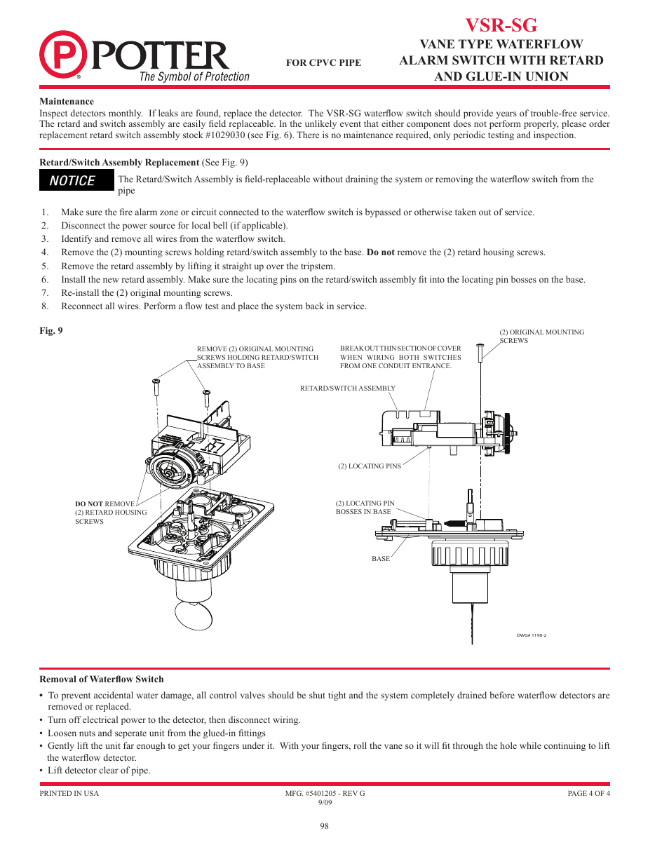 Vsr-sg | Potter Releasing Systems User Manual | Page 98 / 108