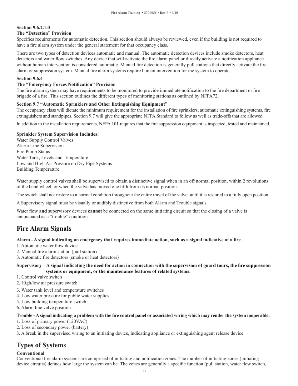 Fire alarm signals, Types of systems | Potter Fire Alarm Systems User Manual | Page 14 / 34