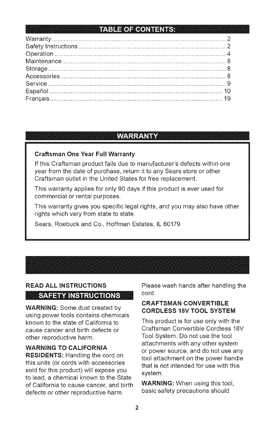 Craftsman 71.74291 User Manual | Page 2 / 28