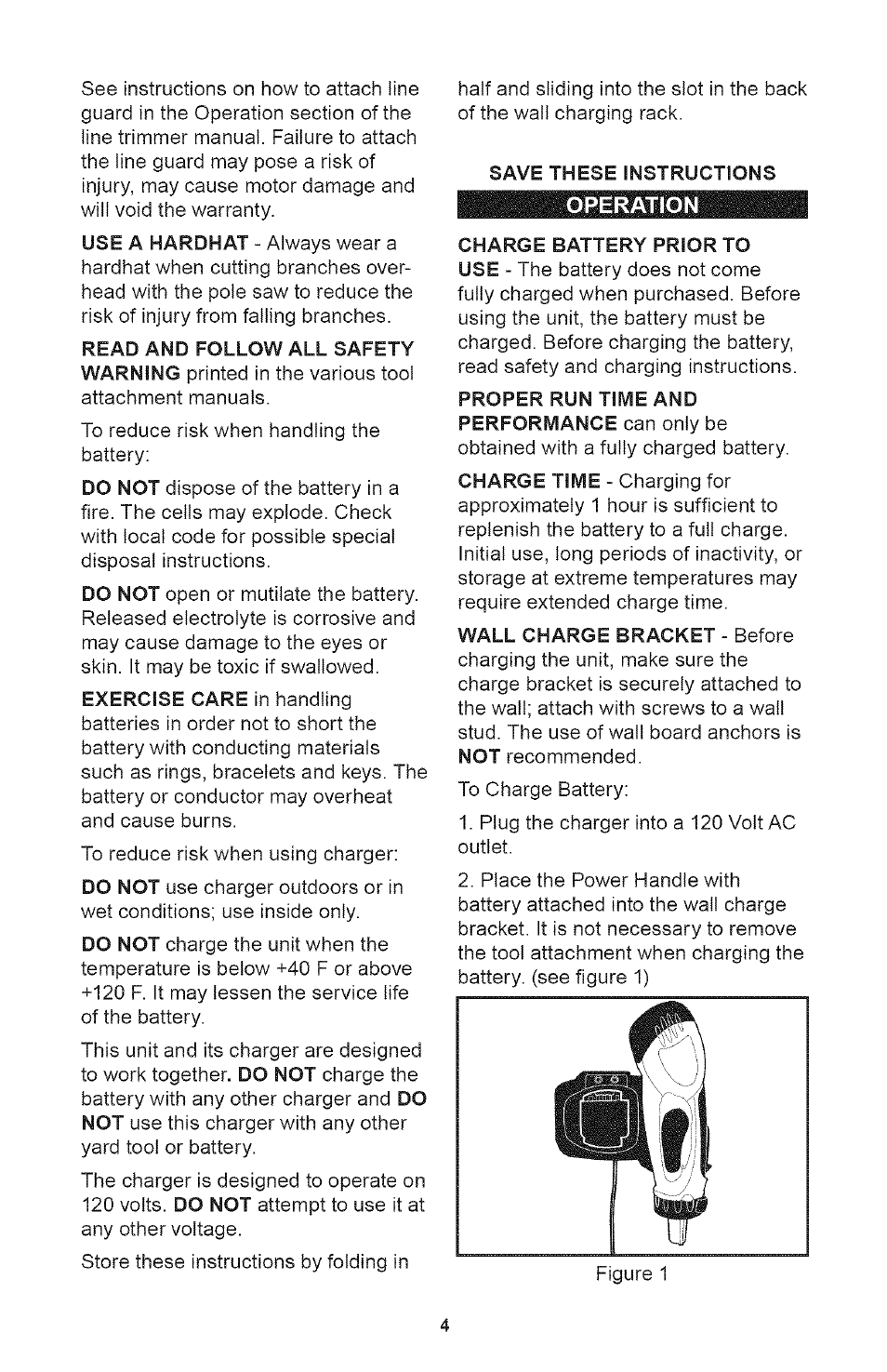 Save these instructions, Charge battery prior to, Operation | Craftsman 71.74291 User Manual | Page 4 / 28