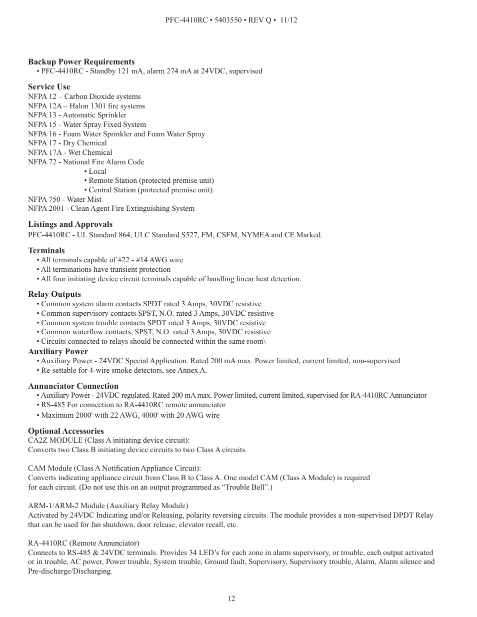 Potter PFC-4410RC User Manual | Page 12 / 99