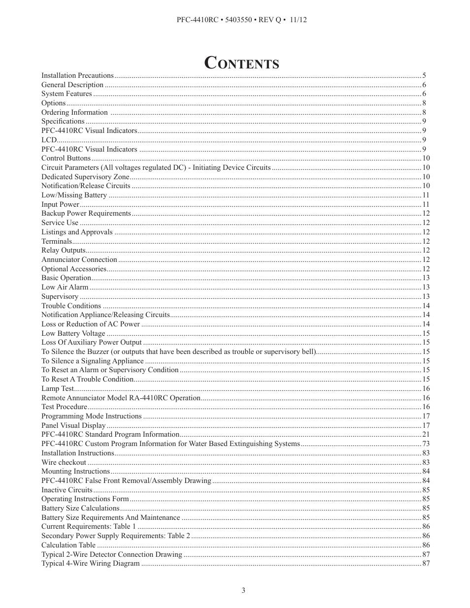 Ontents | Potter PFC-4410RC User Manual | Page 3 / 99