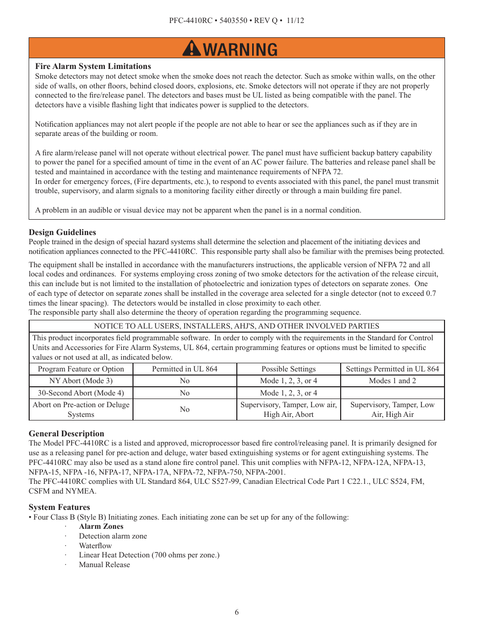 Potter PFC-4410RC User Manual | Page 6 / 99