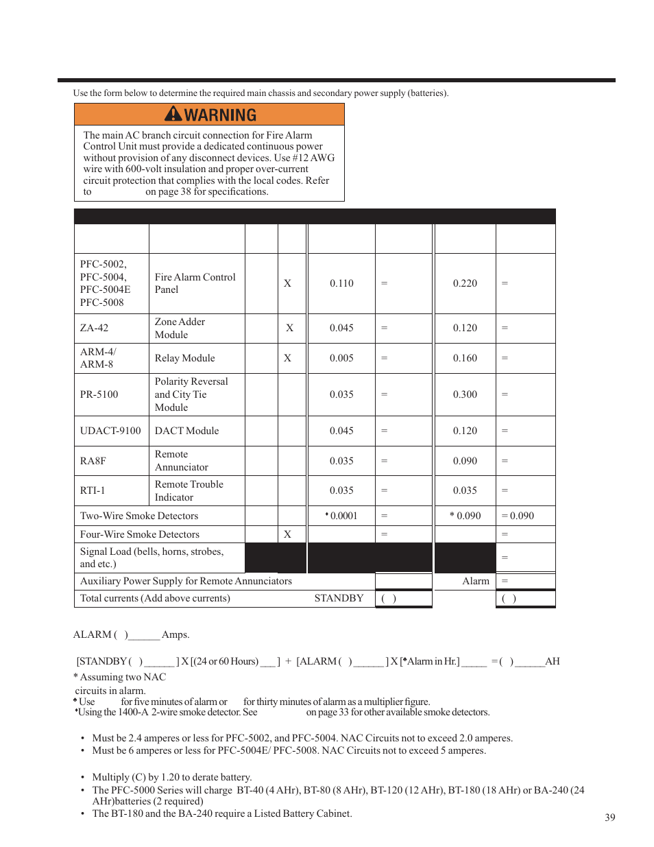 Appendix d: power supply & battery calculations | Potter PFC-5000 Series User Manual | Page 43 / 44