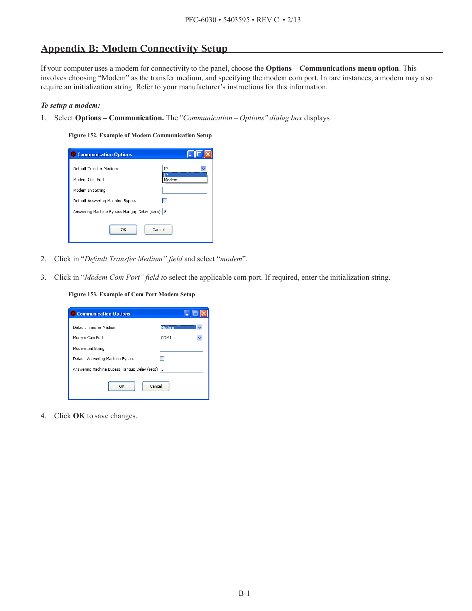 Appendix b: modem connectivity setup | Potter PFC-6030 User Manual | Page 116 / 122