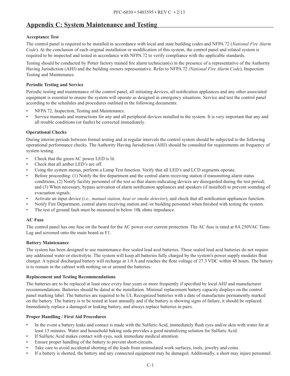 Appendix c: system maintenance and testing | Potter PFC-6030 User Manual | Page 117 / 122