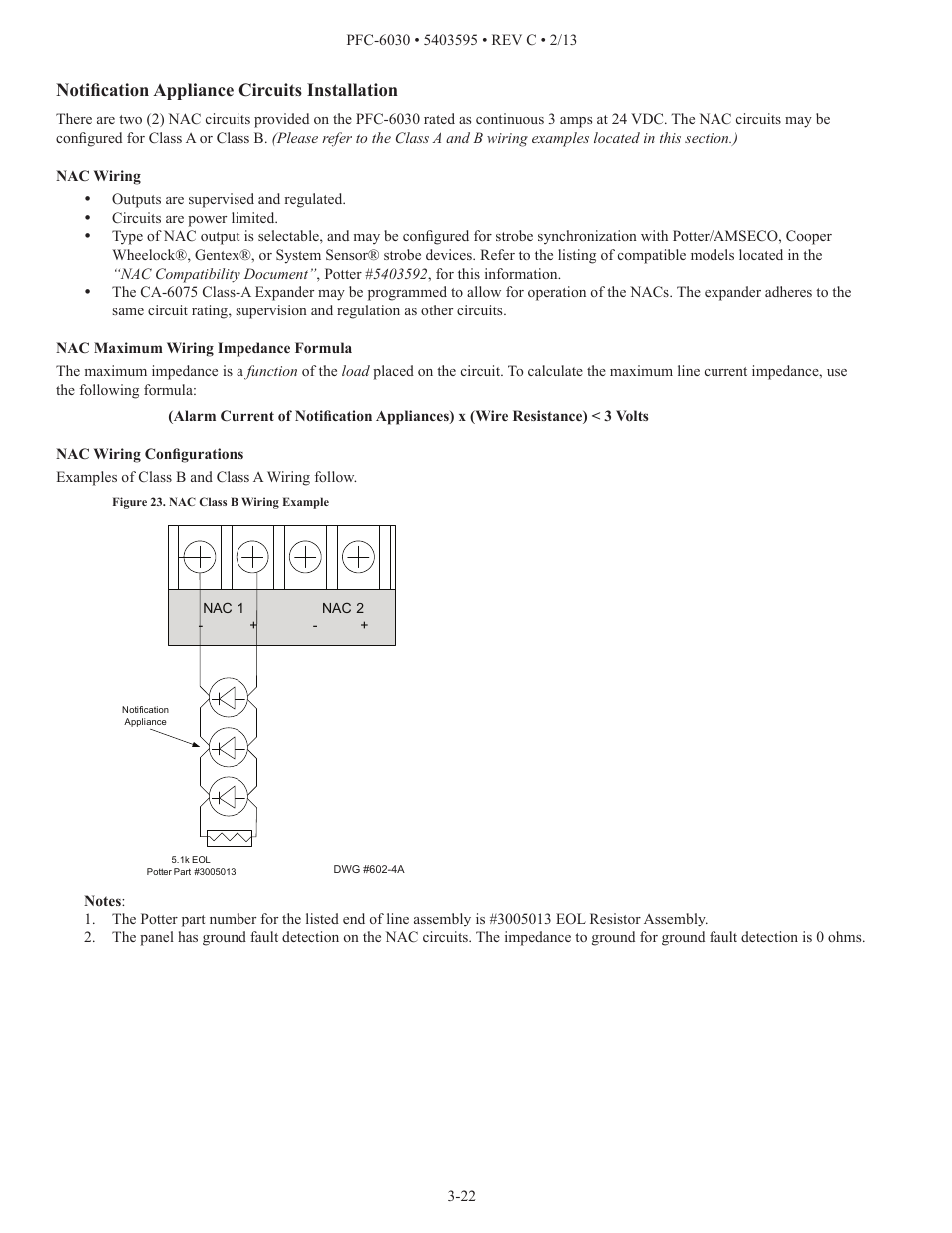 Notification appliance circuits installation | Potter PFC-6030 User Manual | Page 28 / 122